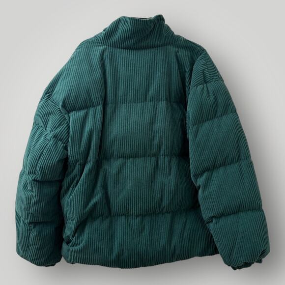 Wicked Corduroy Puffer Jacket Green XXL Dog Logo Zip Up Winter Coat - Picture 3 of 6